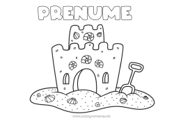Pagină de colorat gratuită Vara Plajă Scoici Desene de colorat ușoare Animale marine sau acvatice Castel de nisip