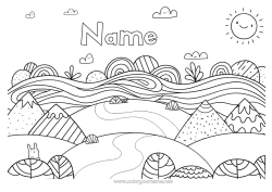 Colouring to customise Spring Sun Doodle Intermediate Colouring Sheets Natural Landscape