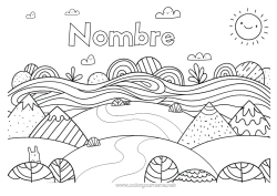 Colorear gratis Primavera Sol Doodle Dibujos intermedios para colorear Paisaje natural