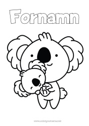Färgläggningssida att anpassa Söt Barn Djur Koala Lätta målarbilder Andra djur i världen Vuxen Kram Djurfamilj Bebisdjur