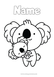 Free colouring Cute Child Animal Koala Easy colouring pages Other animals of the world Adult Hug Animal family Cub Animals of Australia