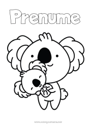 Pagină de colorat personalizată Drăguț Copil Animal Koala Desene de colorat ușoare Alte animale din lume Adult Îmbrățișare Familia animalelor Pui de animal