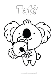 Pagină de colorat pentru copii Drăguț Copil Animal Koala Desene de colorat ușoare Alte animale din lume Adult Îmbrățișare Familia animalelor Pui de animal
