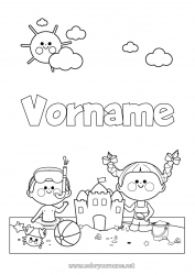 Kostenlose Malvorlage Luftballons Mädchen Junge Sommer Sonne Strand Kind Krebs Mittelstufenmalvorlagen Meeres- oder Wasserlebewesen Sandburg Tauchen Wassersport