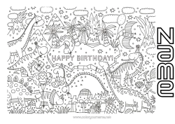 Free colouring Birthday Dinosaurs Complex colouring pages