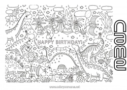 Free drawing Birthday Dinosaurs Complex coloring pages