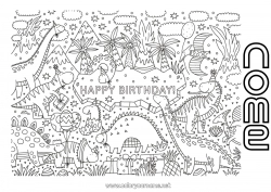 Disegno gratuito Compleanno Dinosauri Colorazioni complesse