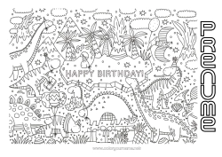 Pagină de colorat gratuită Aniversare Dinozauri Desene de colorat complexe