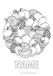Colouring to customise Mandala Food Pineapple Fruit Complex Colouring Pages Strawberry Watermelon Banana