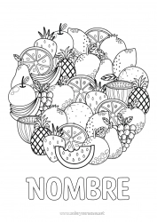 Dibujo libre Mandala Alimento Piña Frutas Dibujos complejos para colorear Fresa Sandía Plátano