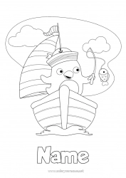 Free drawing Fishing Summer Sea Vehicles Penguin Animal Boat Sailing boat Intermediate coloring pages Flying birds and mammals Maritime vehicles