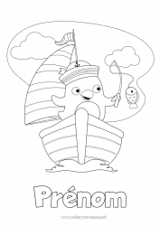 Coloriage gratuit Pêche Été Mer Véhicules Pingouin, Manchot Bateau Voilier Coloriages intermédiaires Oiseaux et mammifères volants Véhicules maritimes