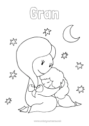 Free colouring Cute Mum Grandma Happy birthday I love you. Child Nanny Doodle Intermediate colouring sheets Adult Hug