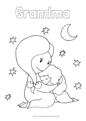 Free coloring Cute Mum Grandma Happy feast day ! I love you Child Nanny Doodle Intermediate coloring pages Adult Hug
