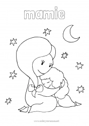Coloriage enfant Mignon Maman Mamie Bonne fête Je t'aime Enfant Nounou Doodle Coloriages intermédiaires Adulte Câlin