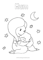 Free colouring Cute Mum Grandma Happy birthday I love you. Child Nanny Doodle Intermediate colouring sheets Adult Hug