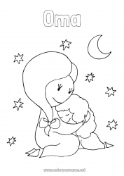 Kleurplaat voor kinderen Schattig Mama Oma Fijne verjaardag Ik hou van jou Kind Oppas Doodle Intermediaire kleurplaten Volwassene Knuffelmoment