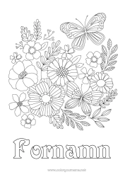 Gratis färgläggning Blommor Vår Fjäril Komplexa målarbilder Insekter