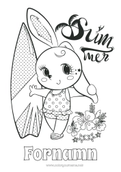 Gratis färgläggning Sport Sommar Kanin Djur Surfing Skogens djur Hibiskus Vattensporter