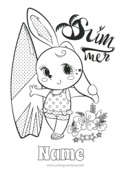 Free colouring Sport Summer Rabbit Animal Surfing Forest animals Hibiscus Water sports