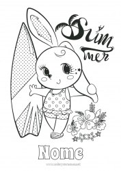 Desenho grátis Esporte Verão Coelho Animal Surf Animais da floresta Hibisco Sports nautiques