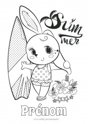 Dessin gratuit Sport Été Lapin Animal Surf Animaux de la forêt Hibiscus Sports nautiques