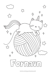 Gratis farvelægning Sød Kat Kawaii Enhjørning Dyr Hunde og katte Drager, enhornede heste og fantastiske dyr