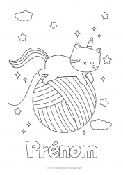 Coloriage gratuit Mignon Chat Kawaii Licorne Animal Chiens et chats Dragons, licornes et animaux fantastiques