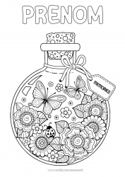 Coloriage gratuit Fleurs Été Papillon Coccinelle Coloriages intermédiaires Insectes