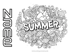 Colouring to customise Mandala Summer Symbols Complex Colouring Pages