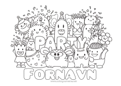 Gratis farvelægning Monster Fødselsdag Kawaii Fest Komplekse farvelægninger