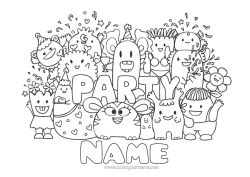 Colouring to customise Monster Birthday Cute Party Complex Colouring Pages