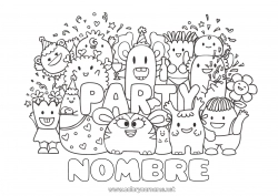 Dibujo libre Monstruo Cumpleaños Kawaii Fiesta Dibujos complejos para colorear