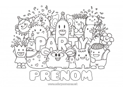 Coloriage gratuit Monstre Anniversaire Kawaii Fête Coloriages complexes