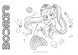 Coloriage gratuit Été Mer Sirène Manga