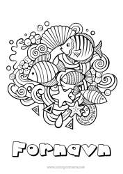 Gratis tegning Mandala Sommer Hav Dyr Fisk Symboler Komplekse fargelegginger Marin eller akvatisk dyr