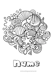 Free colouring Mandala Summer Sea Animal Fish Symbols Complex colouring pages Marine or aquatic animals