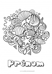 Coloriage gratuit Mandala Été Mer Animal Poisson Symboles Coloriages complexes Animaux marins ou aquatique