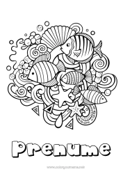 Pagină de colorat gratuită Mandala Vara Mare Animal Pește Simboluri Desene de colorat complexe Animale marine sau acvatice