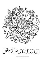 Gratis färgläggning Mandala Sommar Djur Fisk Symboler Komplexa målarbilder Marina djur eller vattenlevande djur