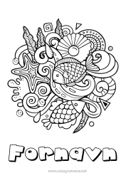Gratis fargelegging Mandala Sommer Dyr Fisk Symboler Komplekse fargelegginger Marin eller akvatisk dyr