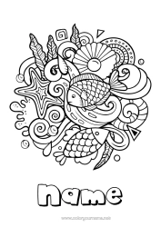 Free colouring Mandala Summer Animal Fish Symbols Complex colouring pages Marine or aquatic animals