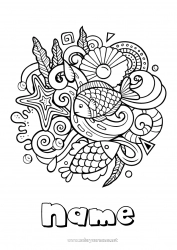 Free coloring Mandala Summer Animal Fish Symbols Complex coloring pages Marine or aquatic animals