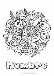 Dibujo libre Mandala Verano Animales Pescado Simbolos Dibujos complejos para colorear Animales marinos o acuáticos