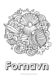 Gratis fargelegging Mandala Sommer Hav Dyr Fisk Symboler Marin eller akvatisk dyr