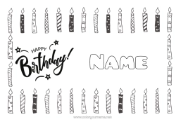 Free colouring Candle Birthday Easy colouring pages Happy birthday message