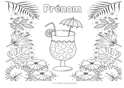 Coloriage à personnaliser Fleurs Été Feuilles Boisson Cocktail