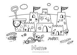 Free colouring Holidays Summer Beach Sea Sandcastle Beach bucket Games and toys