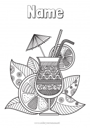 Free coloring Mandala Holidays Summer Fruits Drinks Zentangle Cocktail