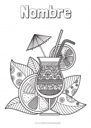 Colorear gratis Mandala Vacaciones Verano Frutas Bebidas Zentangle Cócteles